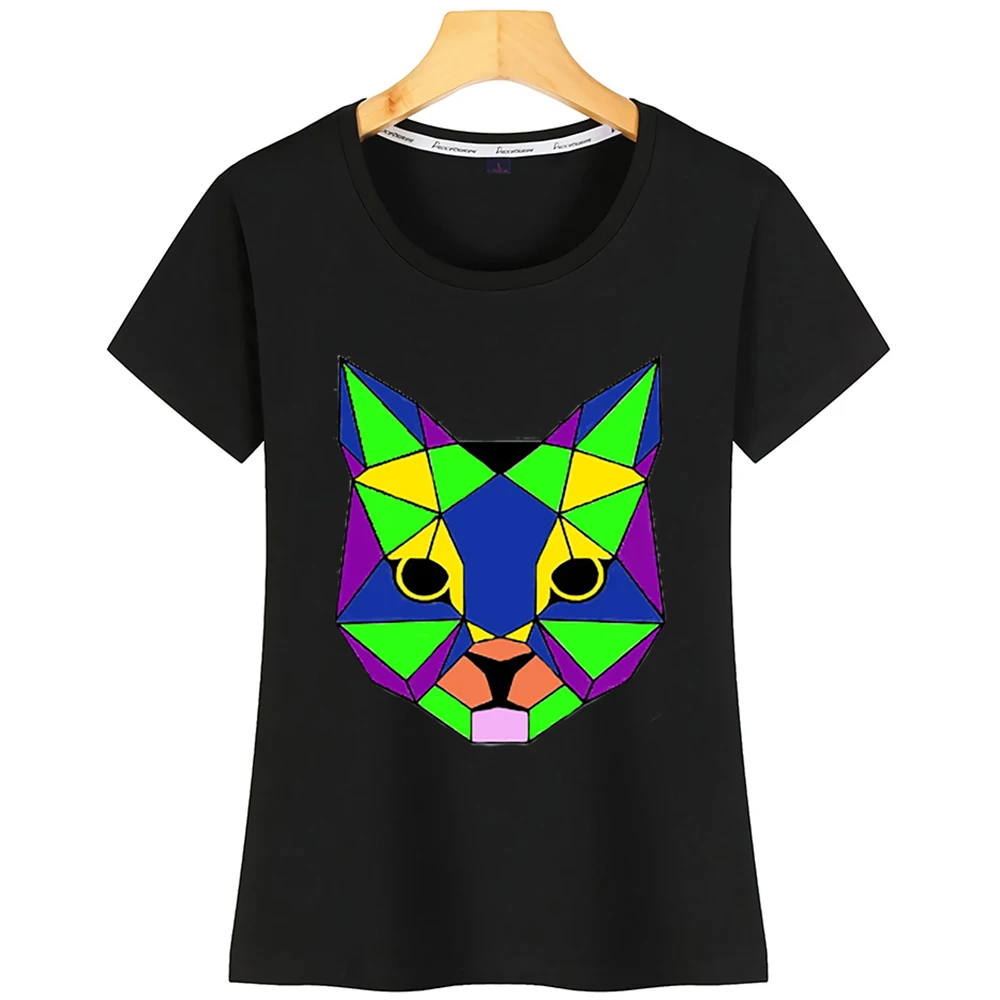 Женская футболка с геометрическим цветным кошачьим лицом забавная винтажная