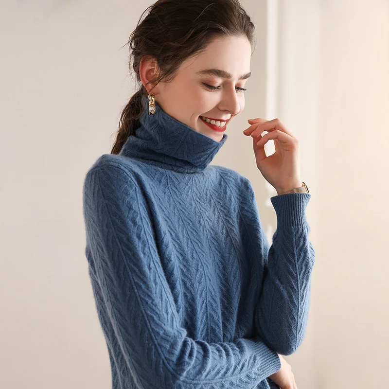 Осень зима длинный рукав водолазка теплый утолщение Женский свитер 100% кашемир