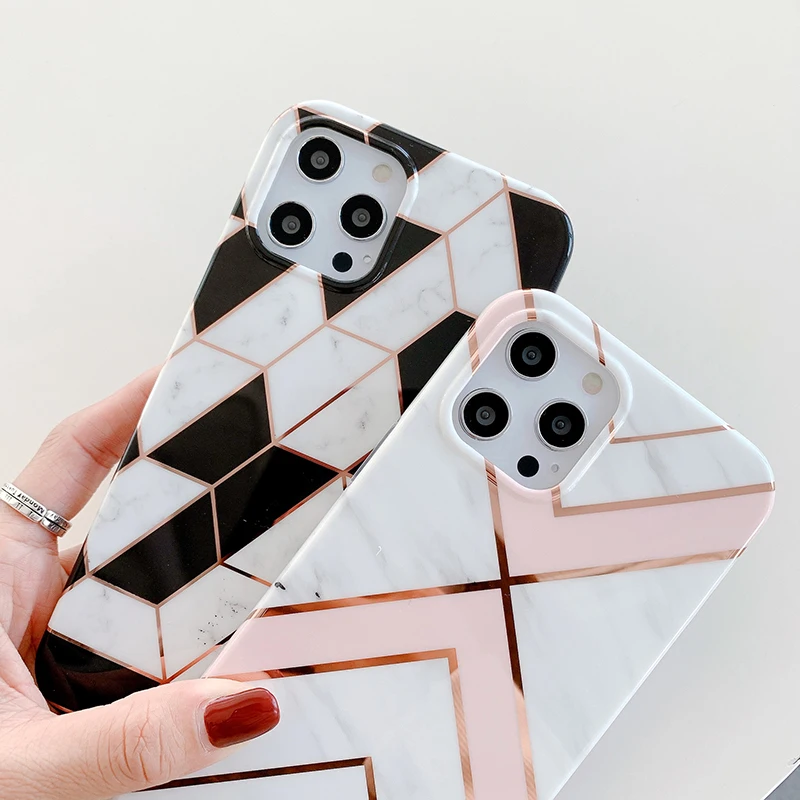 

LLTCT Geometric Marble Back Cover For iPhone 12 Pro Max 12 Mini Cases For iPhone 11 Pro Max X Xs Max 7 8 Plus IMD Funda coque