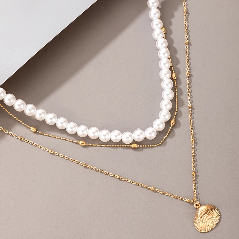 

Luxury Pearl Stone Shell Pendant Necklace for Women Summer Star Heart Chain Choker Necklace Bohemian Jewelry Gift