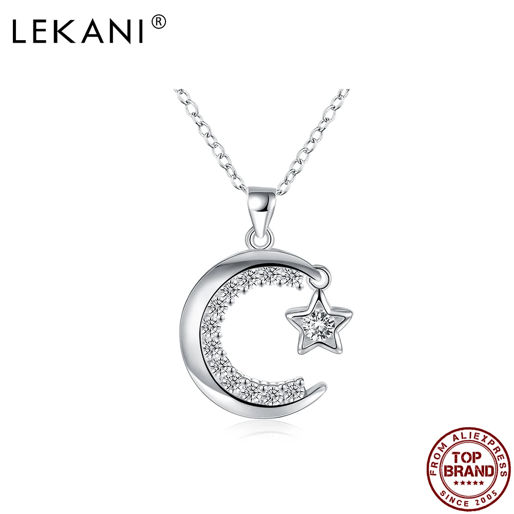 

LEKANI Romantic Moon Stars Pendant Necklace For Women Shine 5A Clear Cubic Zirconia Necklaces Girl Engagement Fashion Jewelry