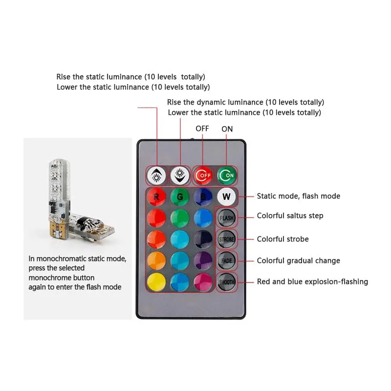 T10 5050 6SMD цветная (RGB) из 2 предметов светодиодный мульти Цвет светильник автомобиля