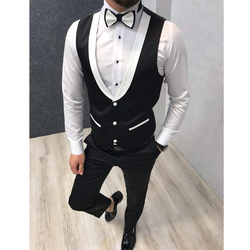 Slim Fit Men Waistcoat for Wedding Groom Tuxedo One Piece Suit Vests White and Black Custom New Fashion Coat | Мужская одежда