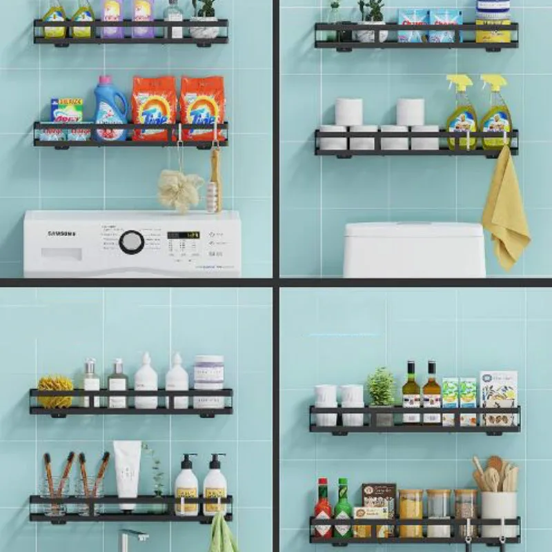 

Punch-free Simple Modern Anti-rust Wall-mounted Storage Rack Bathroom Multi-layer Household Kitchen Seasoning Rack Top G8398
