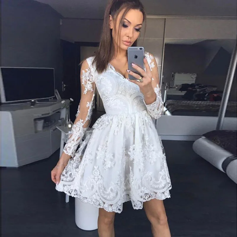 

2021 European and American foreign trade new dress explosion sexy V-neck lace long sleeve dress perspective skirt