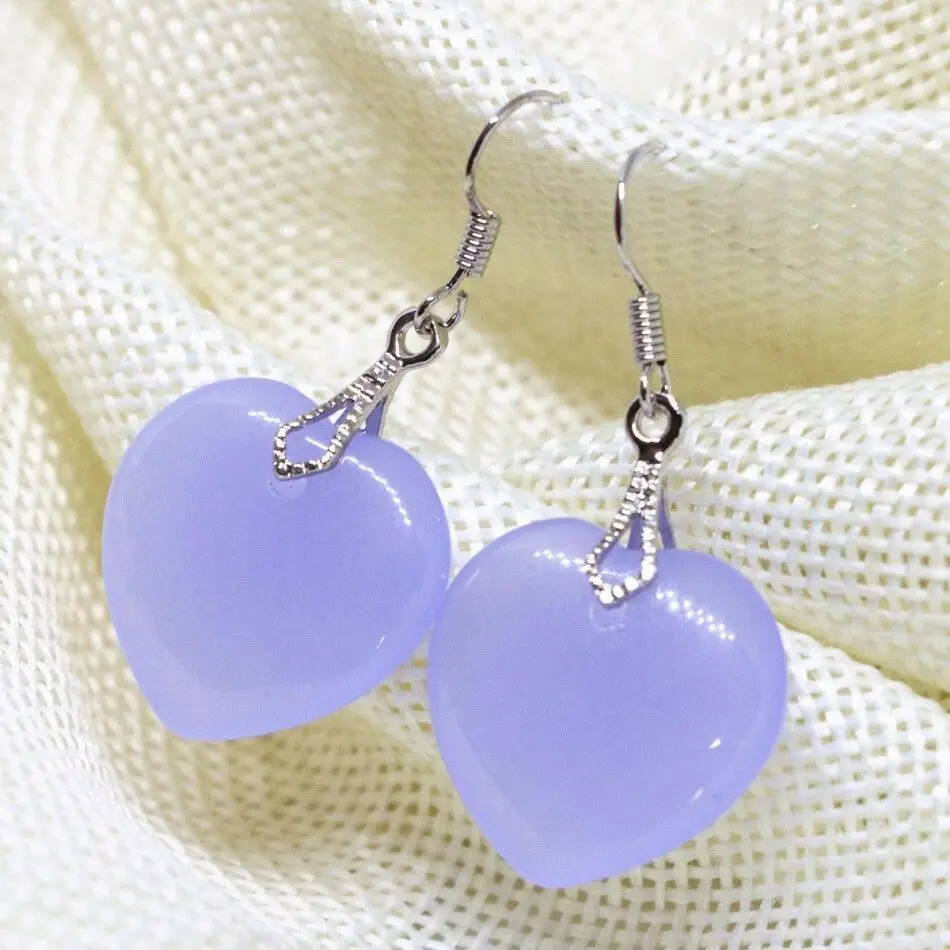 

Pretty Natural purple chalcedony jades heart shape earring eardrop 20mm