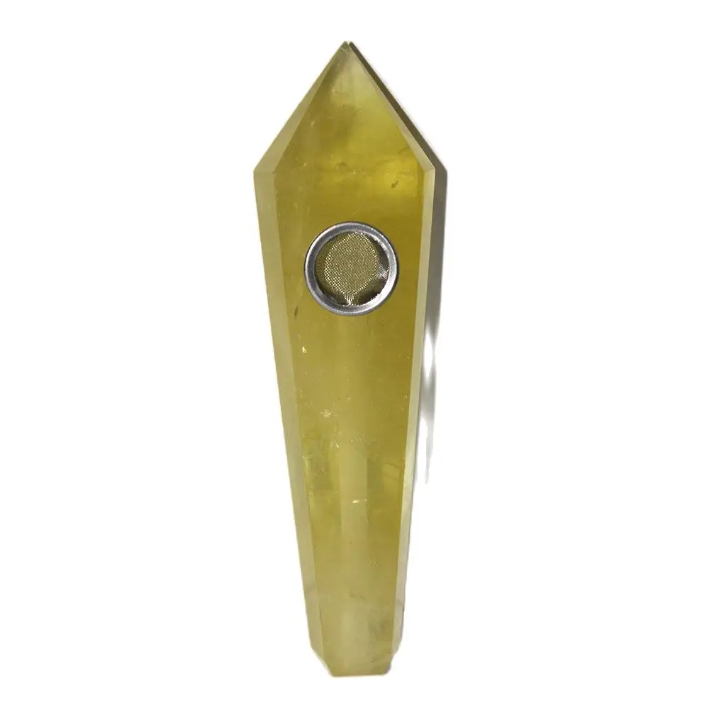 

Drop-shipping Yellow Citrine Smoking Pipe with 1 Brush+1 Filter Crystal Energy Healing Gemstone Points Smoky Quartz Stone Pipe