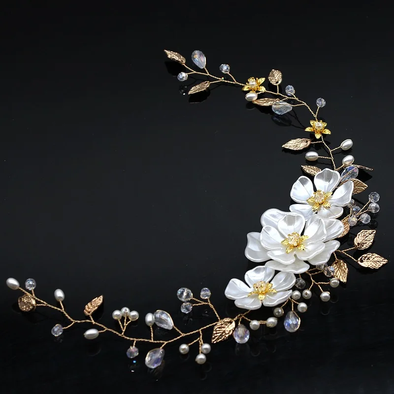 Элегантный свадебный обруч с жемчугом и белым цветком для волос подарок 2019 |