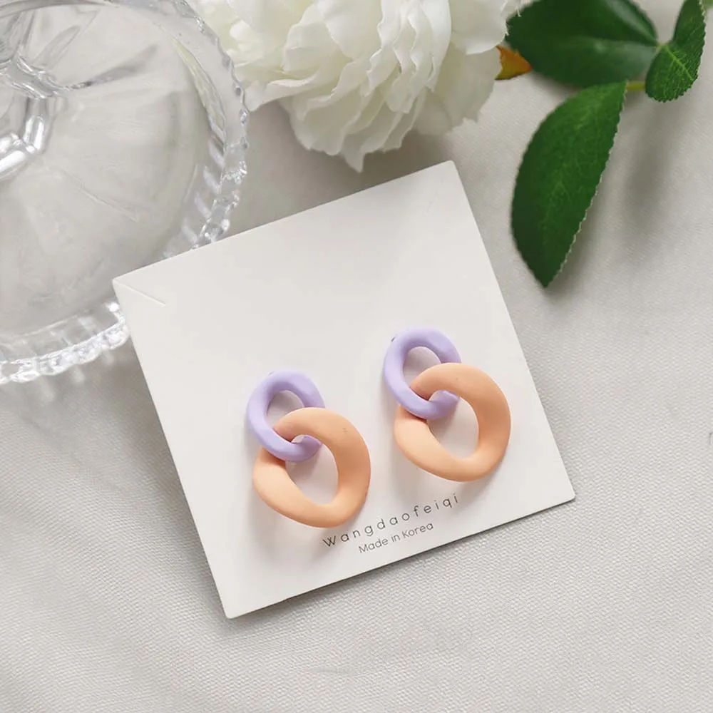 Geometric Contrast Color Stitching Earrings Personality Frosted Texture | Украшения и аксессуары