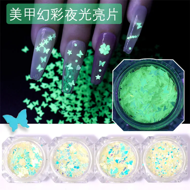

Fluorescence Butterfly Shape / Round five-pointed star geometry Nail Art Glitter Flakes 3D colourful Sequins Manicure Nail