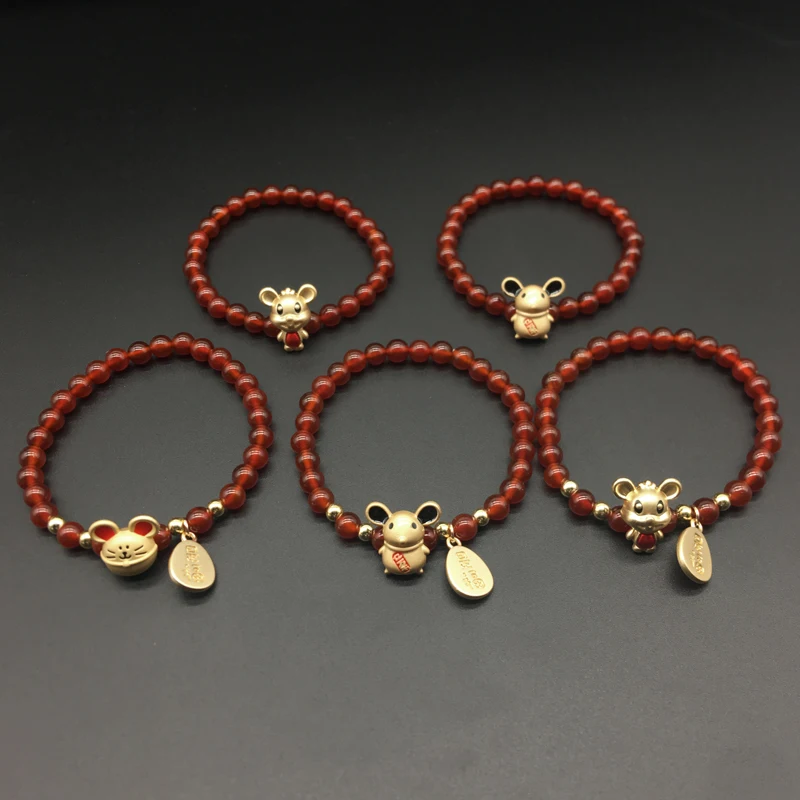 Новинка 2020 китайский стиль Зодиак крысы красный агат браслеты для женщин день