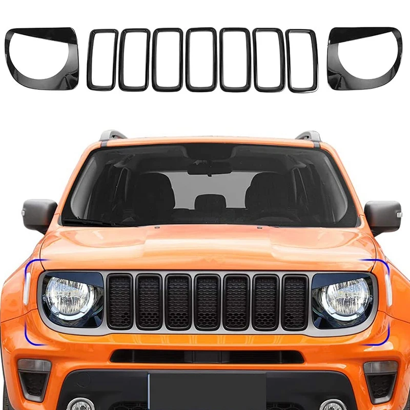 Для Jeep Renegade 2019 2020 передние вставки для радиаторной решетки комплект крышек фар ABS