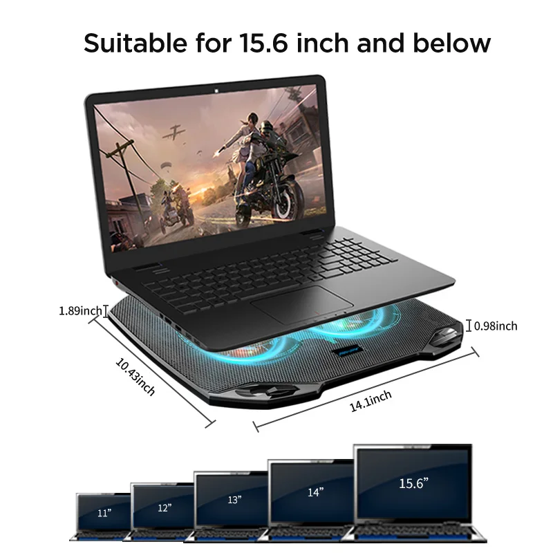 popupine gaming laptop cooler with 2 quiet big fans rgb 7 color light change portable usb laptop cooling pad 11 to 15 6 inch free global shipping