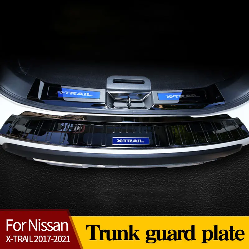 

Наклейки на задний бампер автомобиля из нержавеющей стали, защитная пластина багажника, литьевые аксессуары для Nissan X-TRAIL 2017-2021, встроенный в...