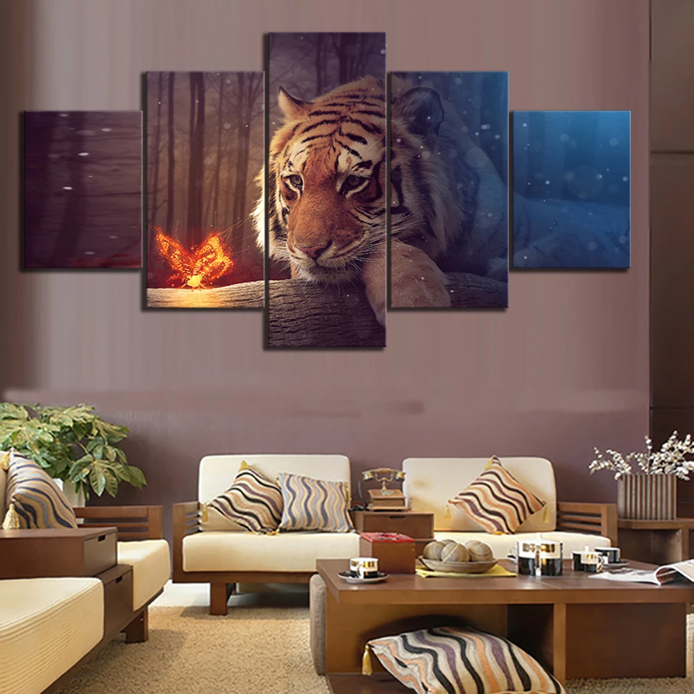 5 шт. Тигр в виде цветов и бабочек лесной пейзаж маслом Картины картина для