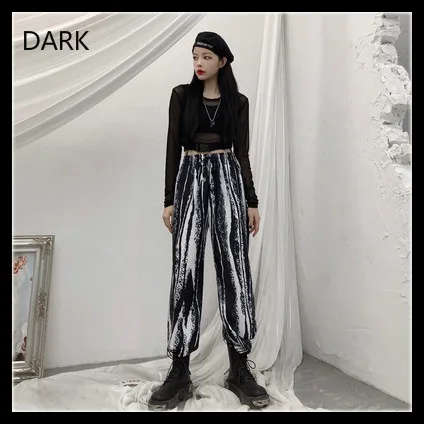 [DARK] корейский дизайн ниша галстук краска Высокая талия Свободные прямые ноги для