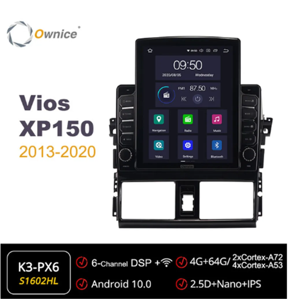 

Ownice Android 10.0 Octa 8 Core Car Radio forToyota Vios XP150 2013 - 2020 GPS Multimedia Stereo Player Tesla Style 4G LTE