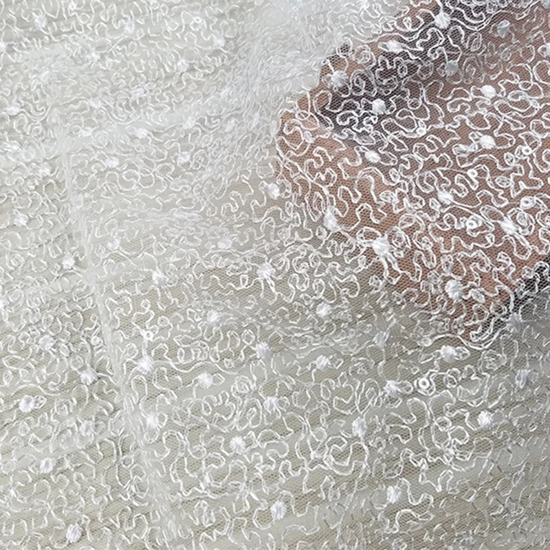 

Snowflake Sequine embroidery lace fabric DIY wedding/part dress veil fashion high-grade mesh fabric dress decoration accessories