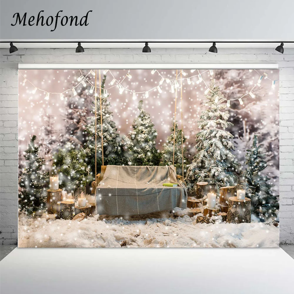 Mehofond Зимний Рождественский Портрет фон для фотосъемки Снежинка розовая елка