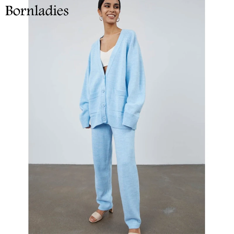 Bornladies осенне-зимний женский свободный комплект из 2 предметов сексуальный