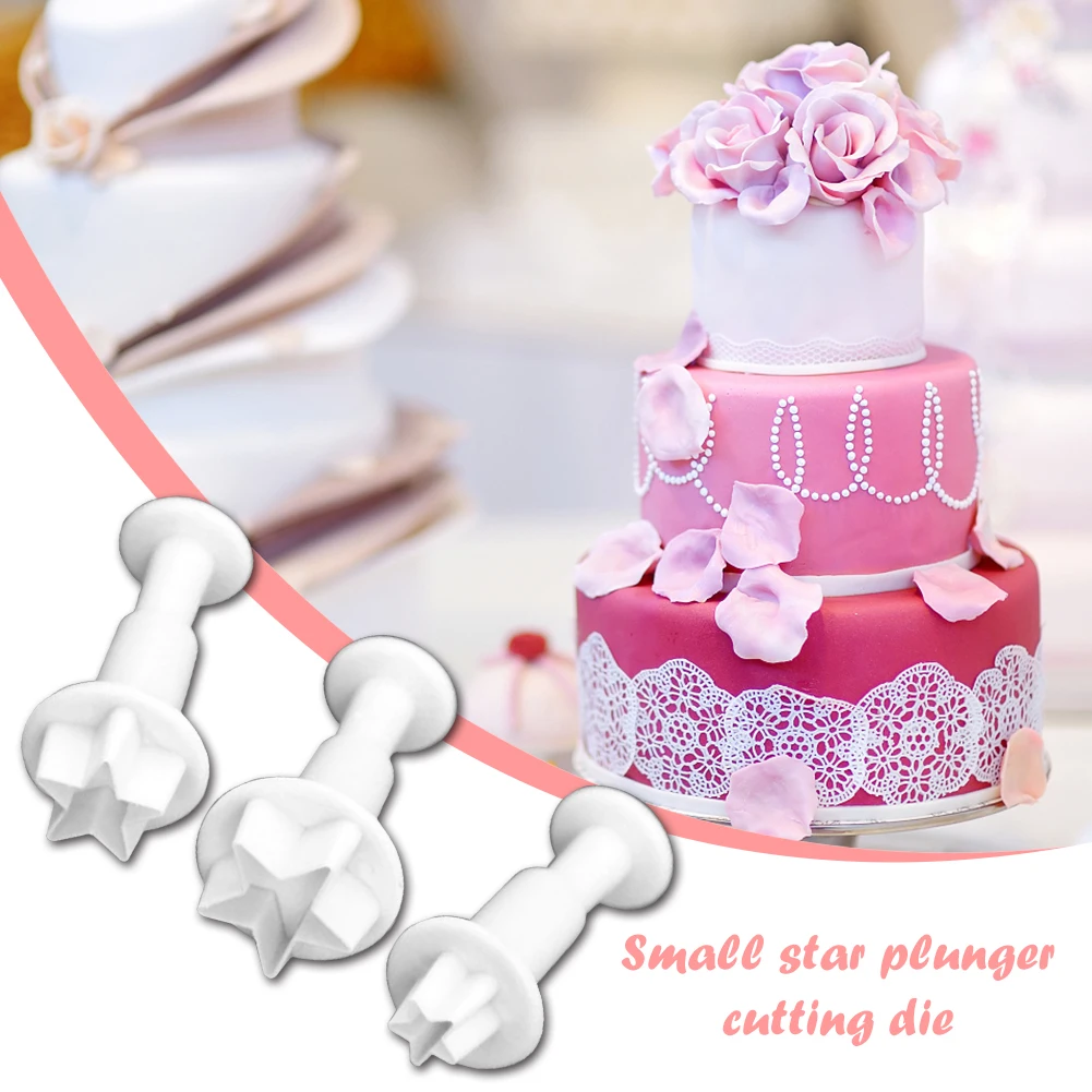 

3pcs Cake Decorating Molds Silicone Mini Star Plunger Fondant Mold Biscuit Cookies Cutter Cake Decor Tools