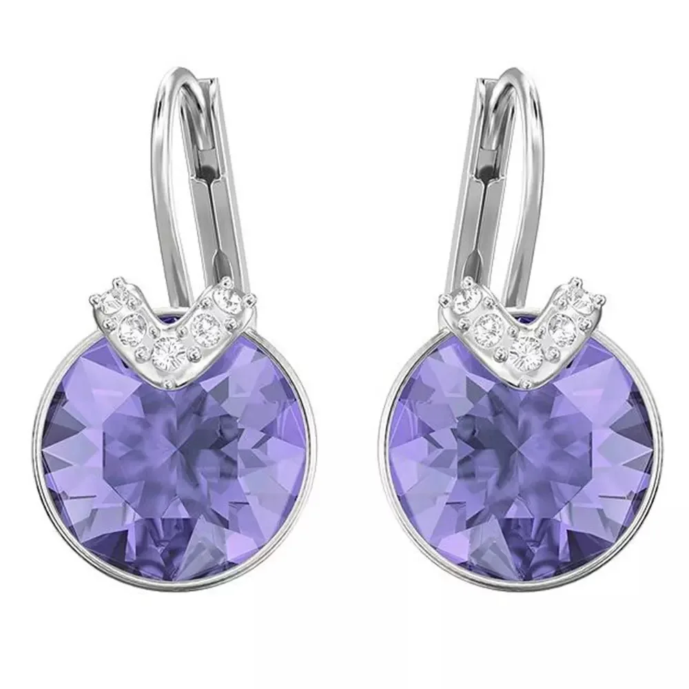

DM 2020 Fashion Jewelry High Quality SWA V-shaped Perforated Earrings exquisite polychromatic Crystal women's Charm Earrings