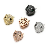 panther leoard heads beads diy bracelet necklace jewelry making accessories cubic zircon rhinestone leopard beads animal charms