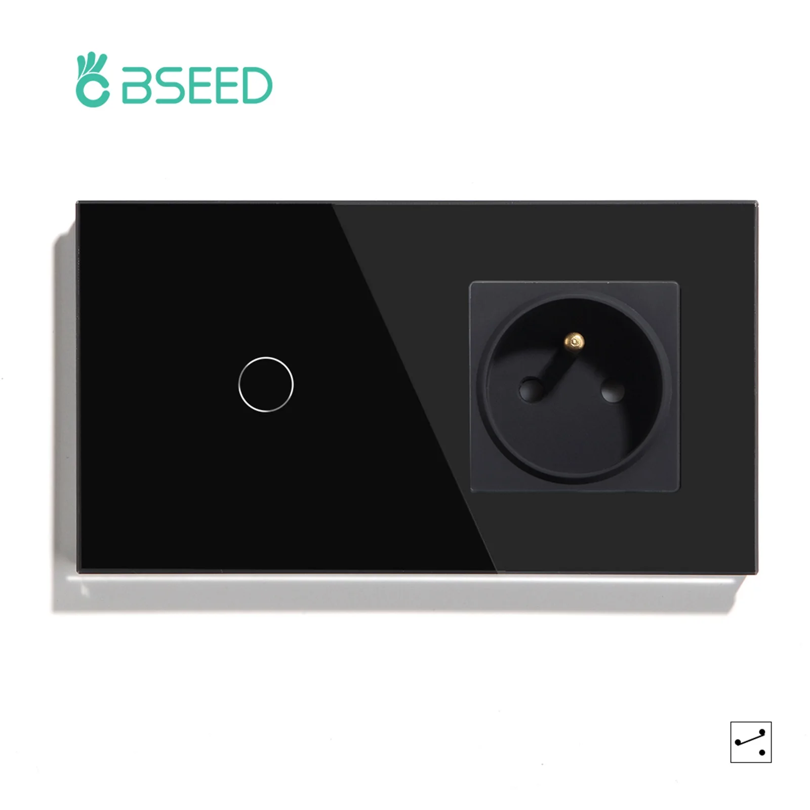 

BSEED 1 Gang 2Gang 3Gang 2 Way Touch Switch Fance Standard Socket With Black White Gold Crystal Glass Panel Switches