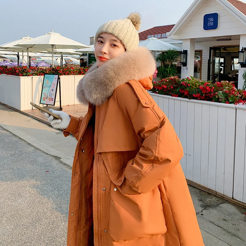 

2021 New Medium And Long Wool Collar Hooded Cotton Clothes Women's Waist Thickened Harajuku Minimalism Temperament Fashion Best