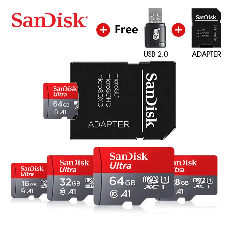 Карта памяти SanDisk micro sd, 16 ГБ, 32 ГБ, 64 ГБ, 128 ГБ, 200 ГБ, micro sd, Макс. 80 м/с, класс 10, флеш-карта, картао для планшета/смартфона