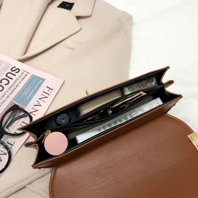 

Trend Rhombic Pattern Women Lock Square Bag with Chain Elegant Female PU Handbag Ladies Classic Leather Solid Color Shoulder Bag