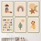 Картина на холсте для детской комнаты, Радужный алфавит с цифрами, скандинавские постеры и принты, декор для детской комнаты
