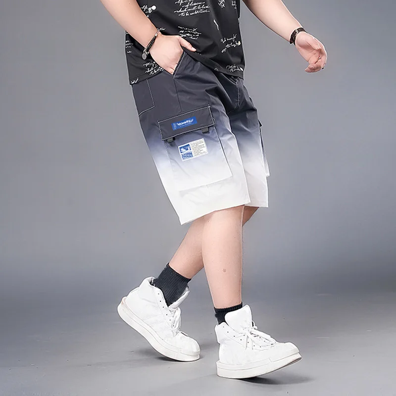 

Summer men cargo shorts large size 7XL pockets patchwork korea style hipster cool shorts letter casual high street shorts 7XL