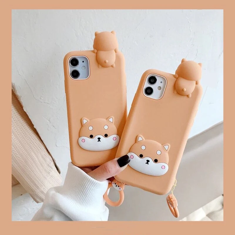 

Cute Shiba Inu Phone Case For iPhone 11 12 Pro Max Mini XR X XS Max 78 SE2020 Luxury Soft Silicone Shell Keyring Accessories