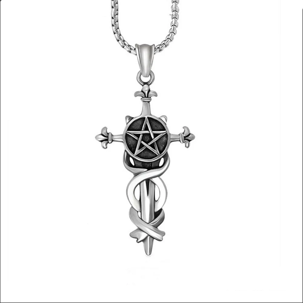 Винтаж крест из нержавеющей стали ожерелье со подвеской звезд в байкерском стиле
