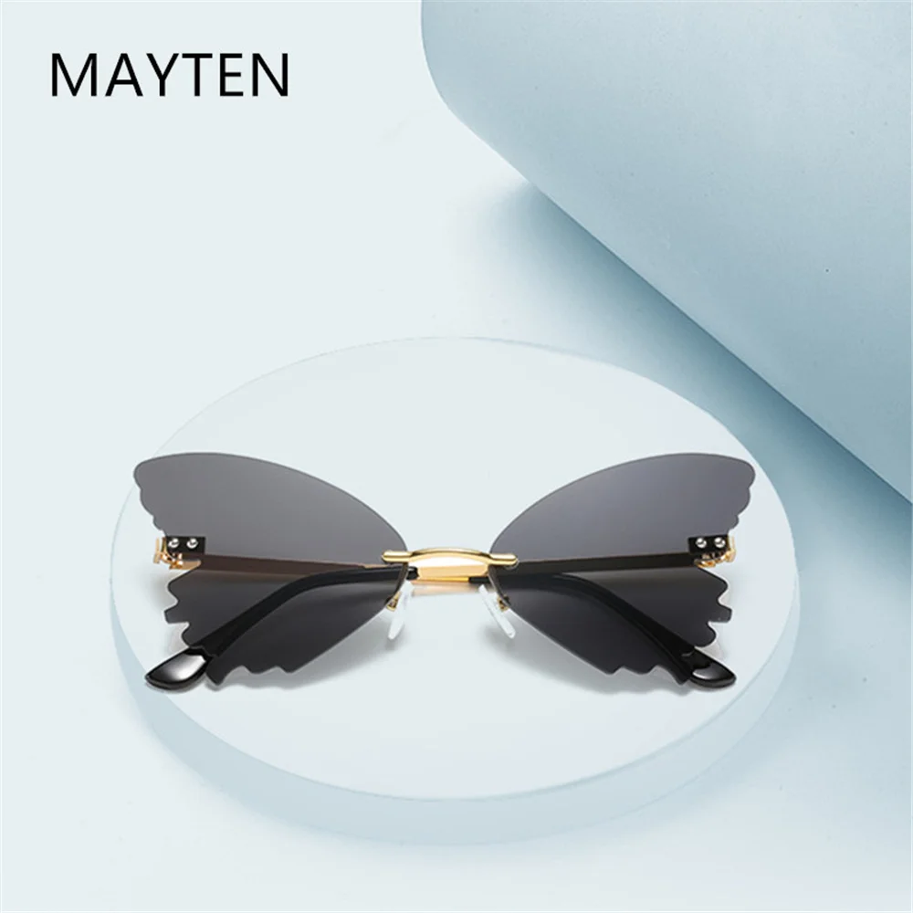 Женские солнцезащитные очки-бабочки MAYTEN без оправы модные очки женские цветные