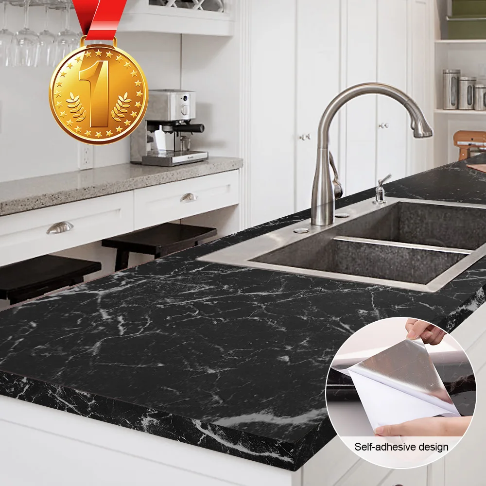 

60cm*1M/3M/5M Kitchen Oil Proof Sticker Marble Pattern Wall Sticker Waterproof High Temperature Living Room Home Decoration