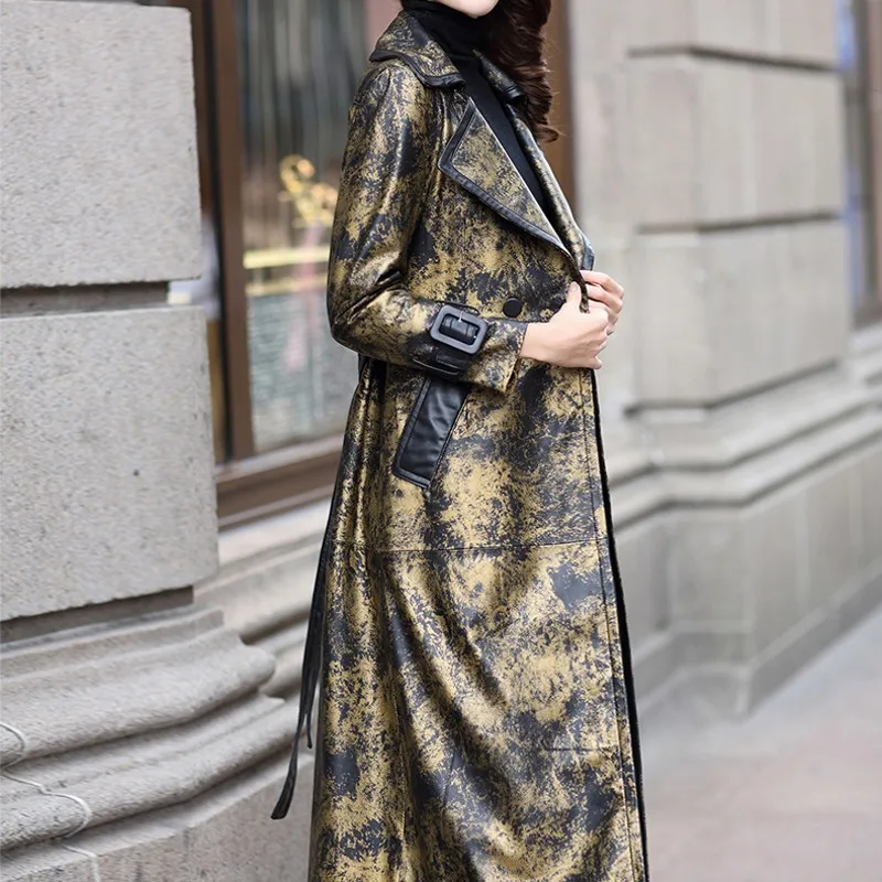 Женское длинное пальто из натуральной овечьей кожи с поясом | Женская одежда