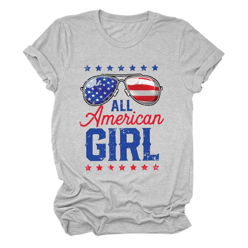 Women Sunglasses All American Girl Print Slogan Summer Aesthetic Tee Short Sleeve Top Funny Letters Soft Casual T-Shirt | Женская одежда