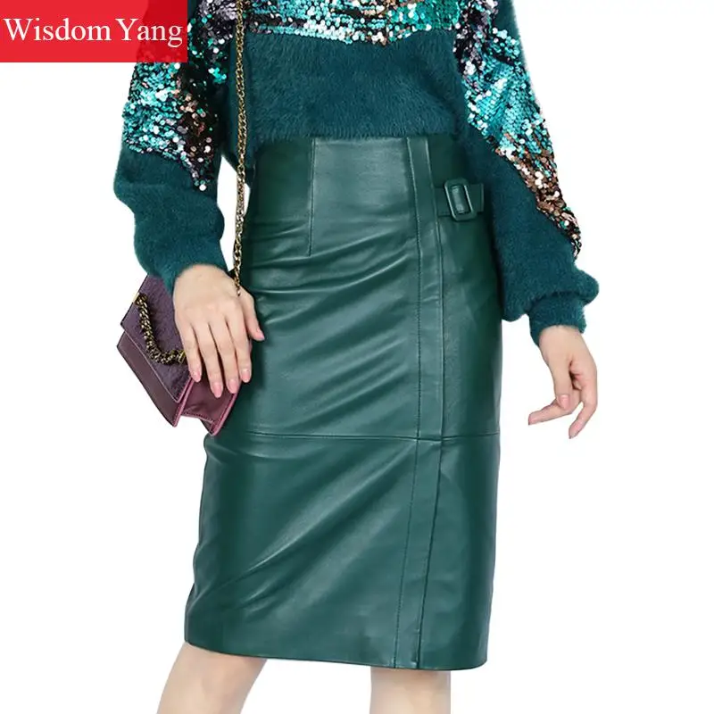 Овечья шкура высокого качества из натуральной кожи юбки с высокой талией