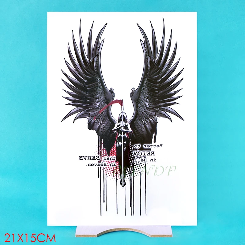 Водостойкая временная татуировка наклейка Grim Reaper Hell Wing Dark Angel Tatto флэш-тату поддельные татуировки на руку назад для мужчин и женщин
