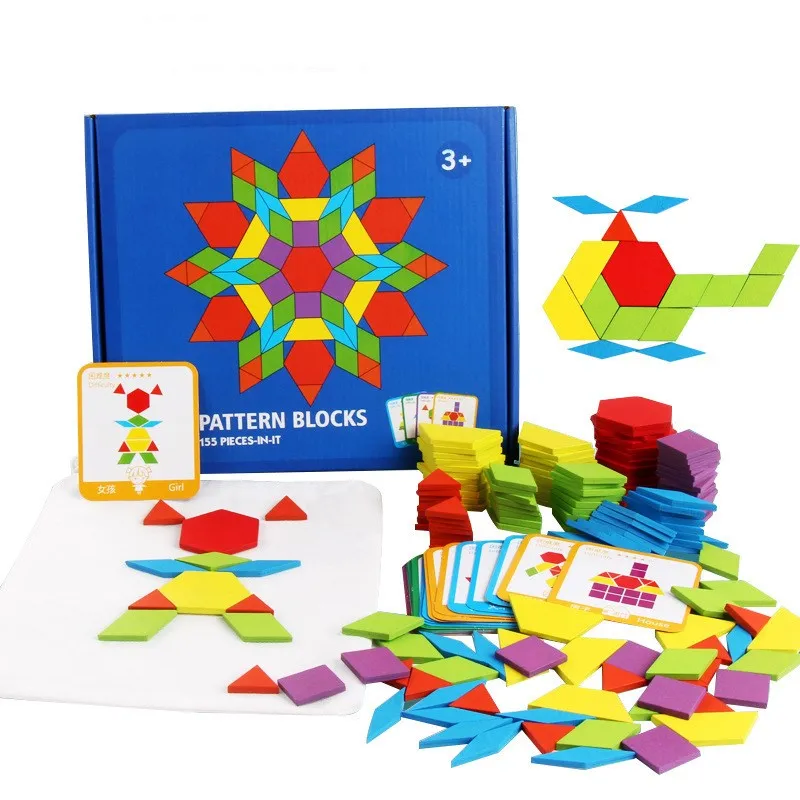 

155pcs/set Diy 3d Wooden jigsaw puzzle Early childhood education Geometric Tangram wood Toys