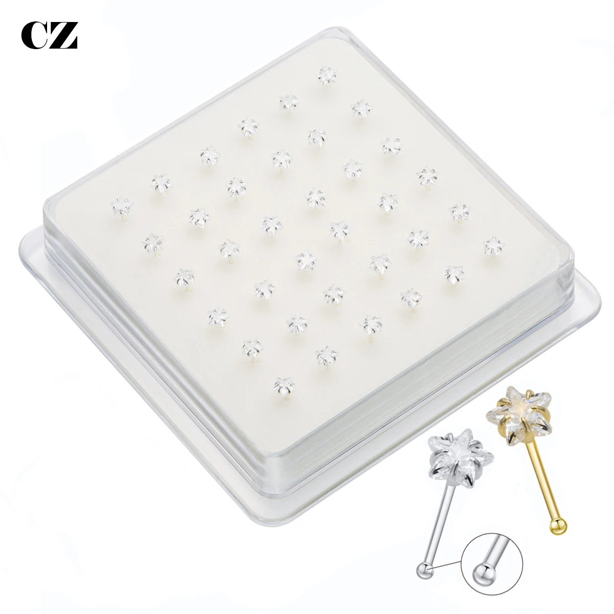 

36Pcs/Set 925 Sterling Silver Star Cubic Zircon Nose Piercing Nose Ring Nose Pin Body Jewelry Piercing Nariz Plata 925 Aro Nariz