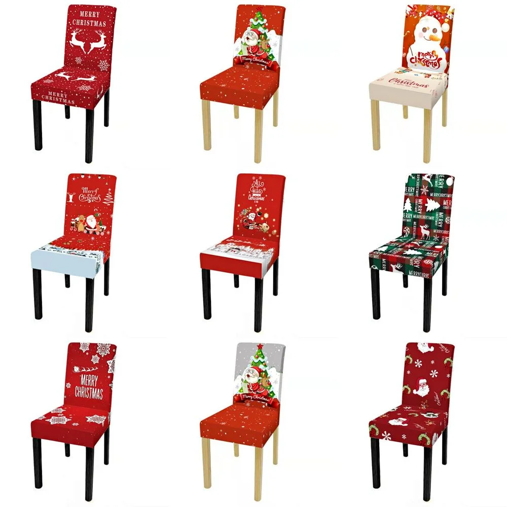 

Christmas Chair Protector Slipcovers Xmas Stretch Printing Dining Chair Covers Removable Washable Elastic Protector Seat Covers