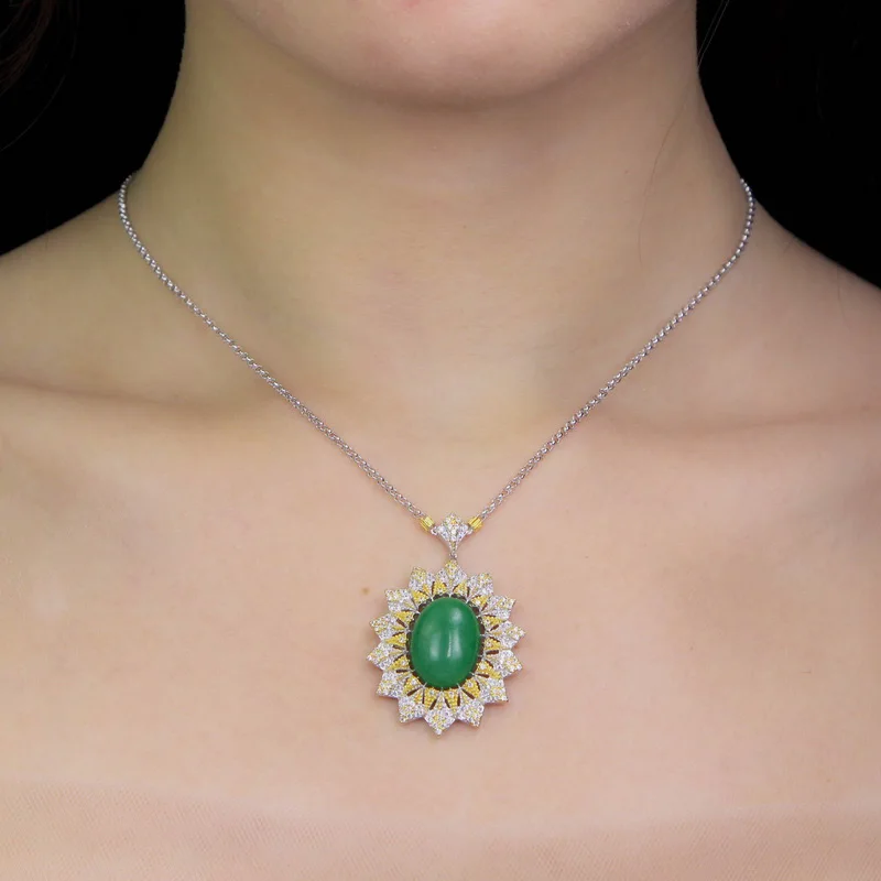 Ренессанс овальный камень 925 сплошная серебряная подвеска Королевский