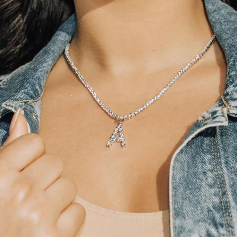 

Trendy New Crystal 26 Letter Pendant Necklace for Women Shiny Rhinestone Tennis Chain Necklace Statement Jewelry Party Gift