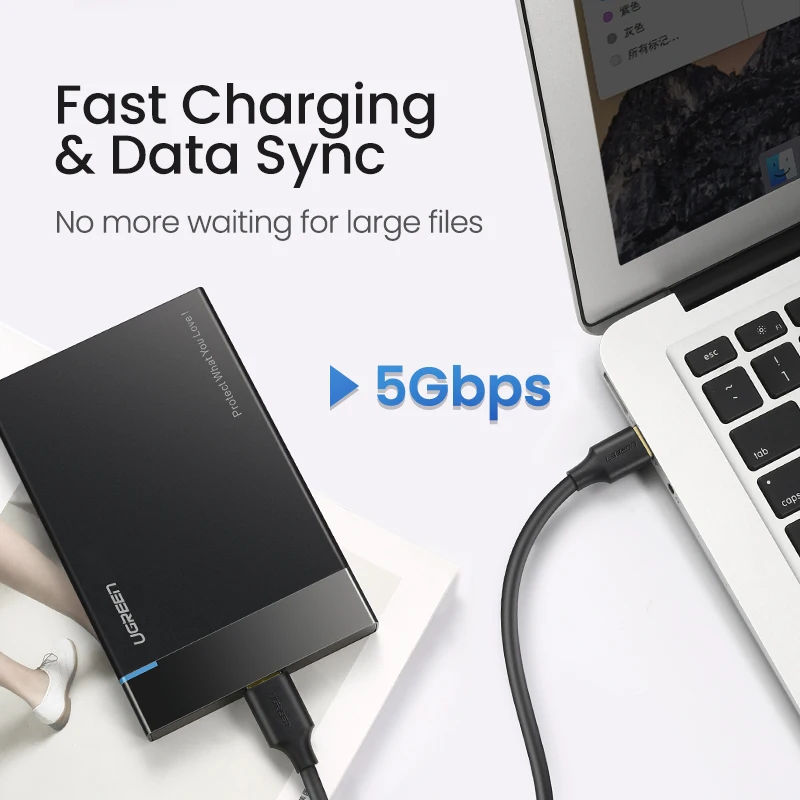 Ugreen Micro USB 3,0 кабель 2.1A 1 м кабель передачи данных для быстрой зарядки USB шнур Кабели для мобильных телефонов для samsung Note 3 S5 Toshiba жесткий диск