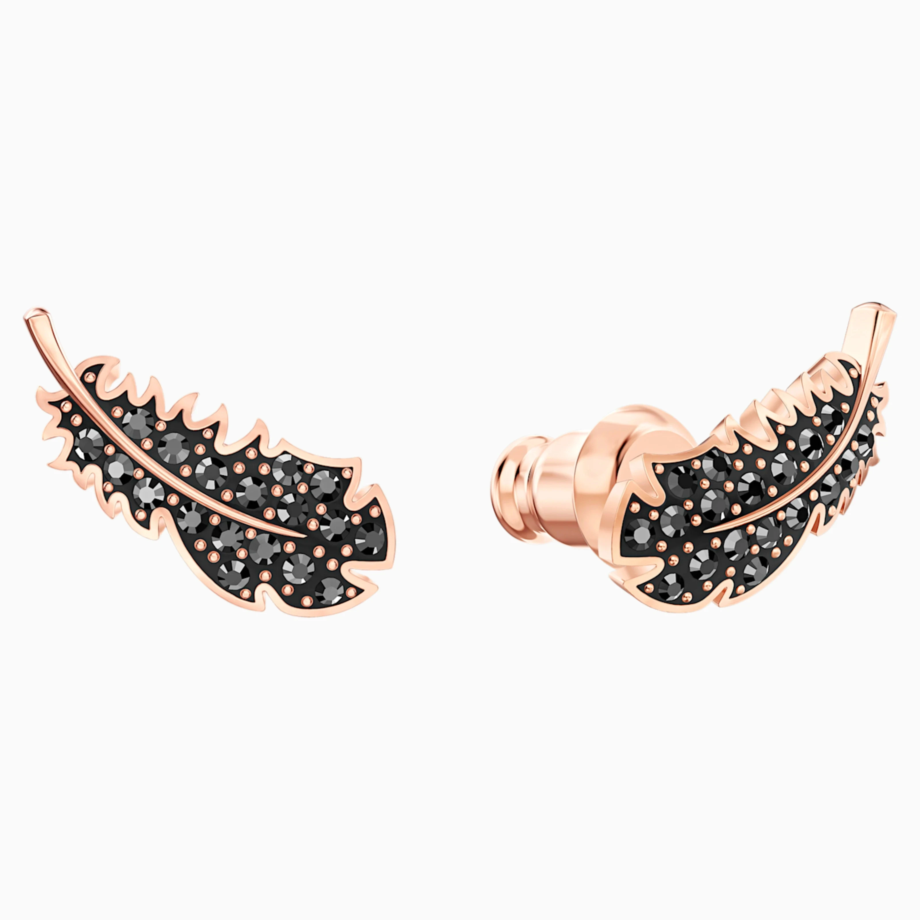 

Fashion Jewelry SWA New NAUGHTY Pierced Earrings Feather Shape Black Pav Zircon Rose Gold Earrings Women Luxury Jewelry