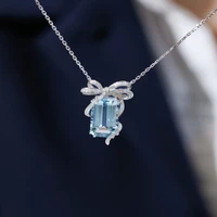 sterling silver 925 bule topaz necklaces pendants wedding for women christmas silver wedding bow necklaces for jewelry vvs1