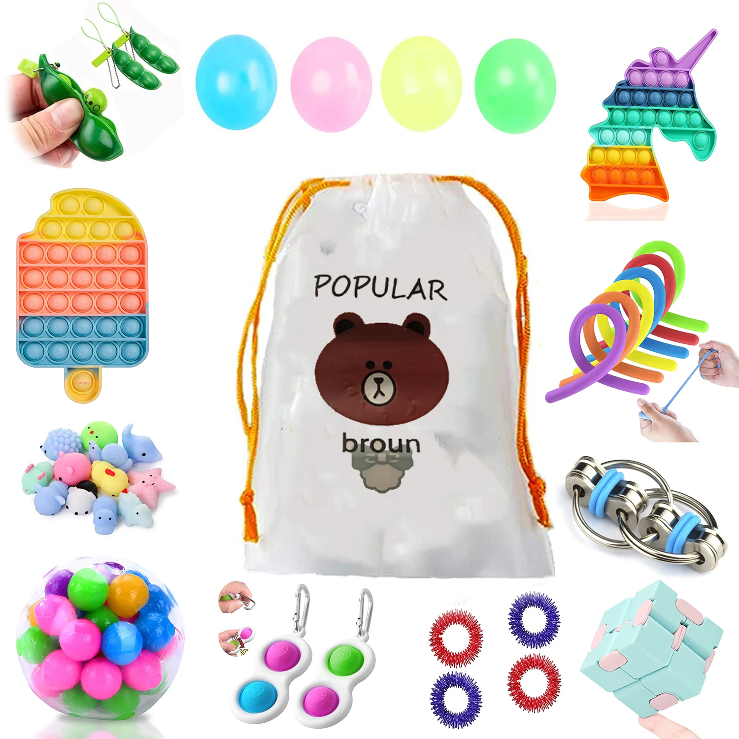 

27pcs Fidget Toy Pack Pressure Relief Soft Mochi Squishy Animal Infinity Cube Marble&mesh Push Bubble Funny Squeeze Toy for Kids